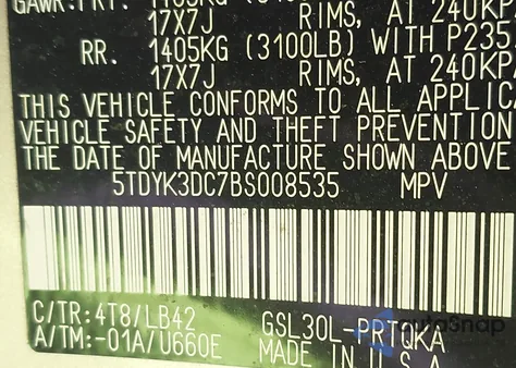 2011 Toyota Sienna Xle V6 z USA, uszkodzony, nr VIN 5TDYK3DC7BS008535